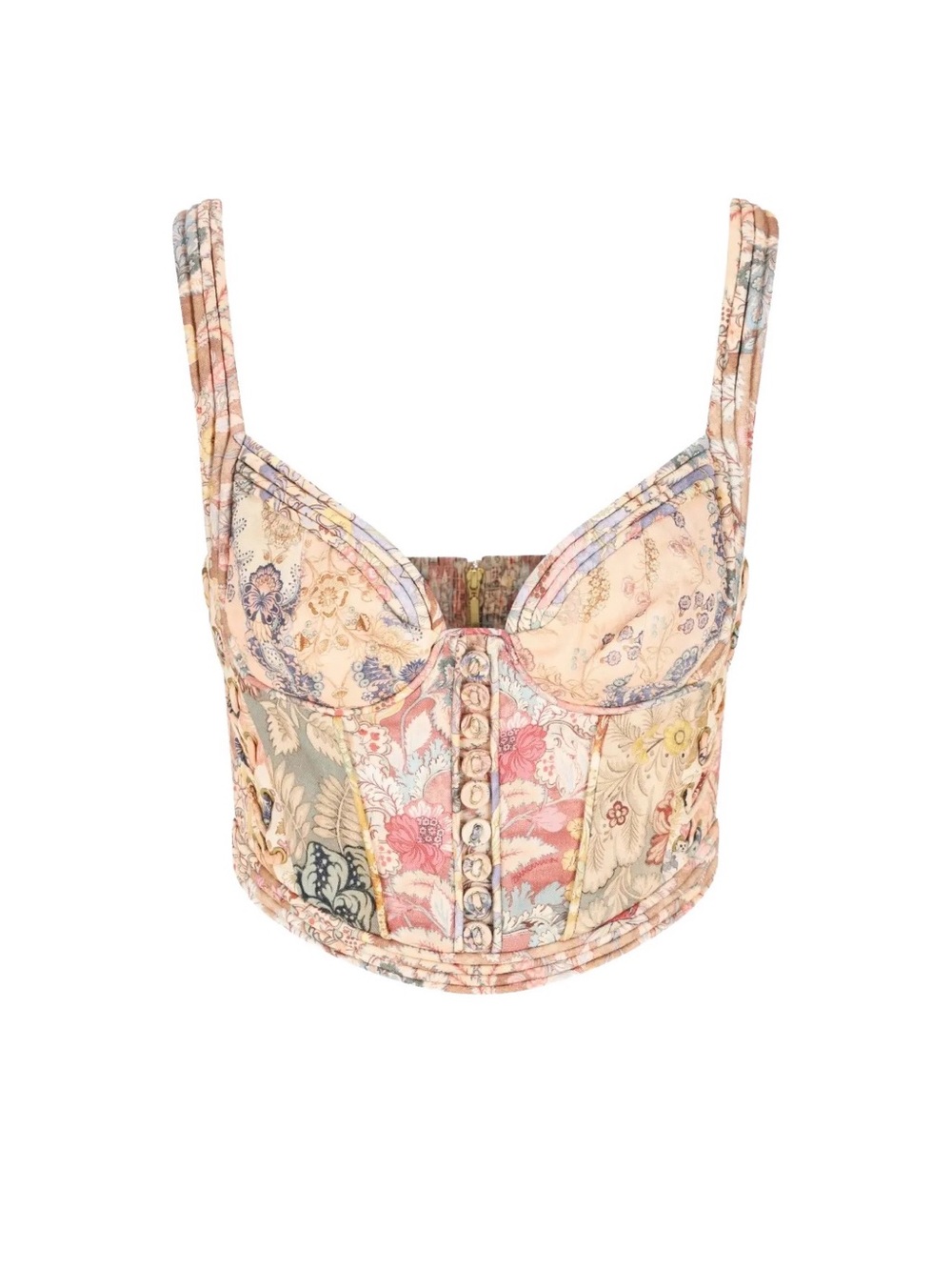 Zimmermann Pastel Patchwork Floral Bustier Crop Top